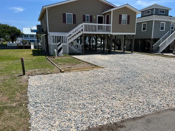Gravel driveway at a beach house