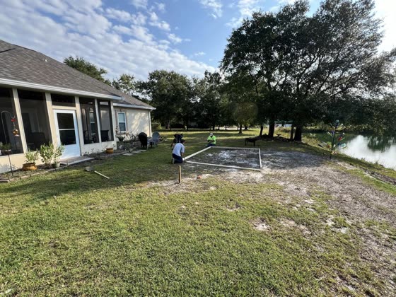 Layout stakes for a new patio