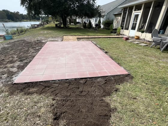 Fresh paver patio by the lake